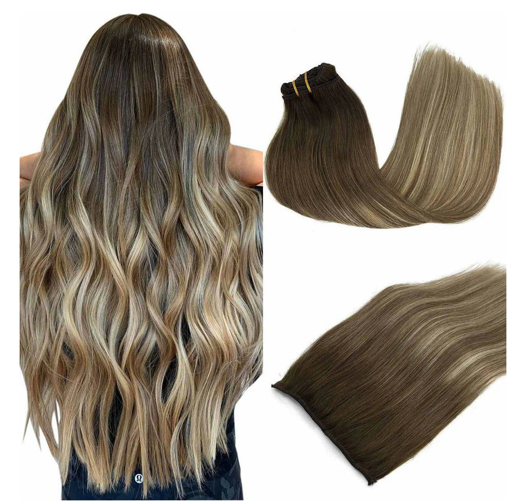 LUMÉN 22" Hybrid Weft Clip-Ins (#P6/613 Highlighted Blonde) | 120g 7pc Viral HairTok Transformation Set
