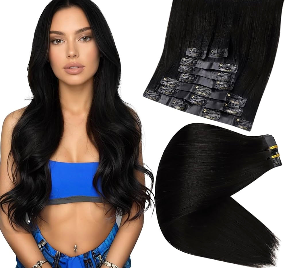 LUMÉN 22" Hybrid Weft Clip-Ins (#1 Jet Black) | 8pc Viral HairTok Transformation Set