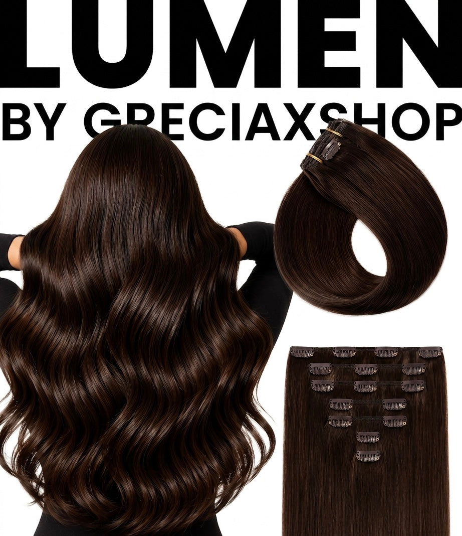 LUMEN 22" Seamless Clip In Hair Extensions | Real Human Hair 6-Piece Set | Viral TikTok Invisible Weft Drama & Volume