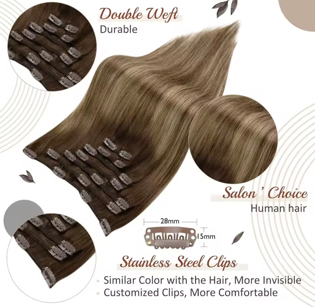 LUMÉN 22" Hybrid Weft Clip-Ins (#P6/613 Highlighted Blonde) | 120g 7pc Viral HairTok Transformation Set