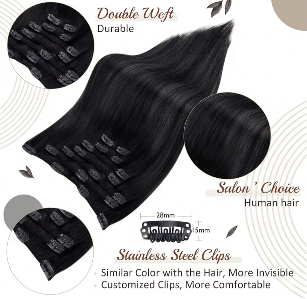 LUMÉN 22" Hybrid Weft Clip-Ins (#1 Jet Black) | 8pc Viral HairTok Transformation Set