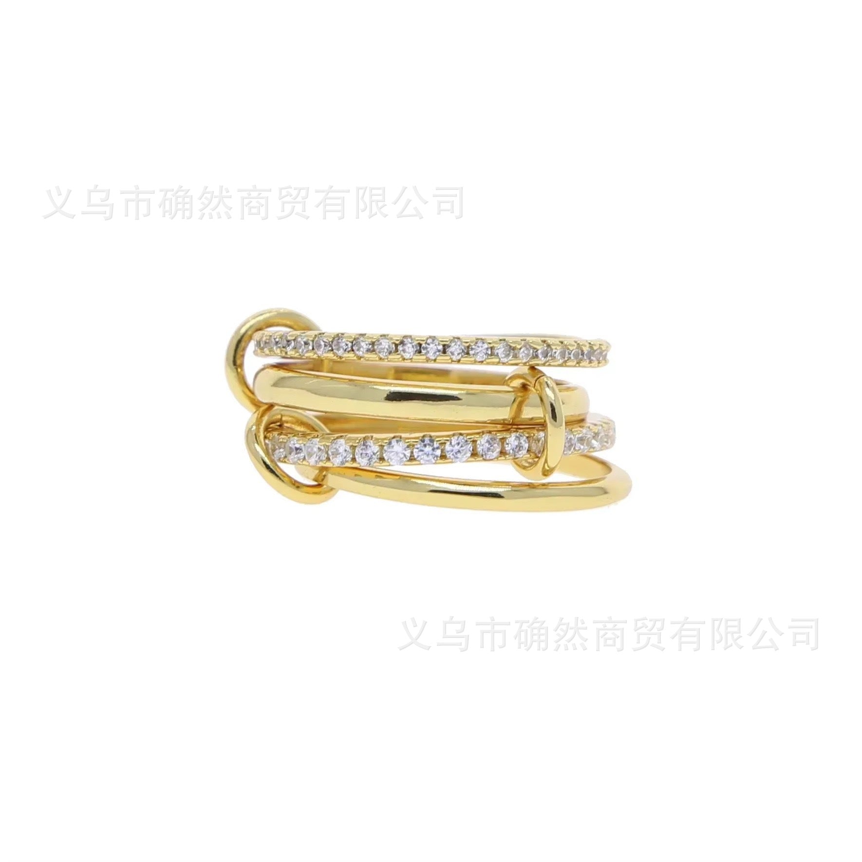 LUMNJWL |stainless steel ring interlocking full diamond zircon ring two-color multi-element