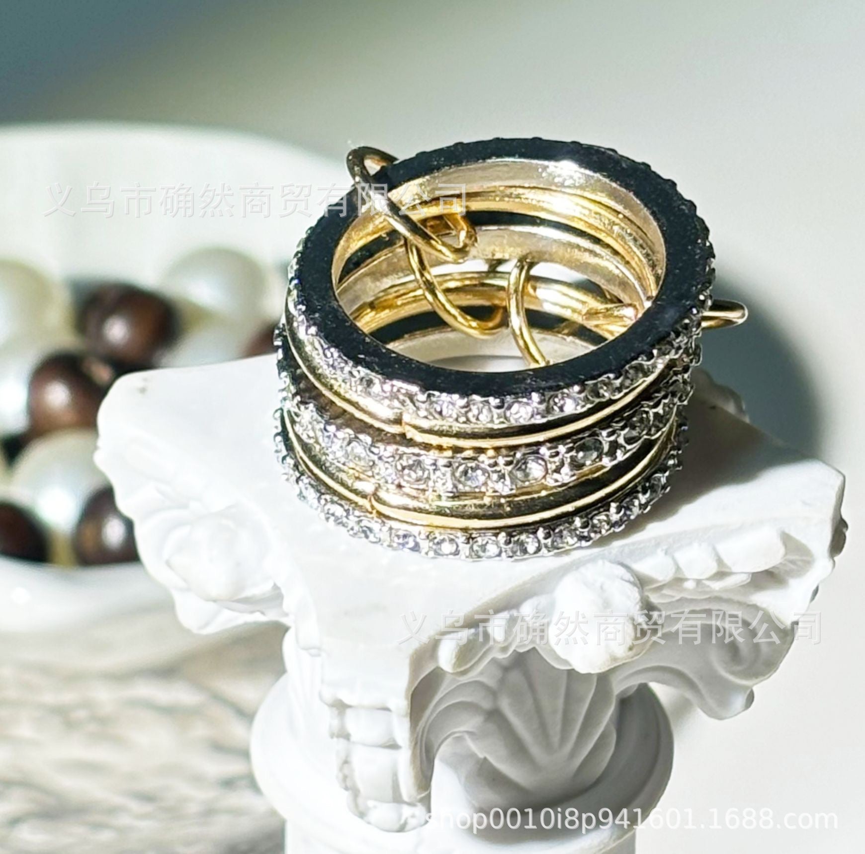 LUMNJWL |stainless steel ring interlocking full diamond zircon ring two-color multi-element
