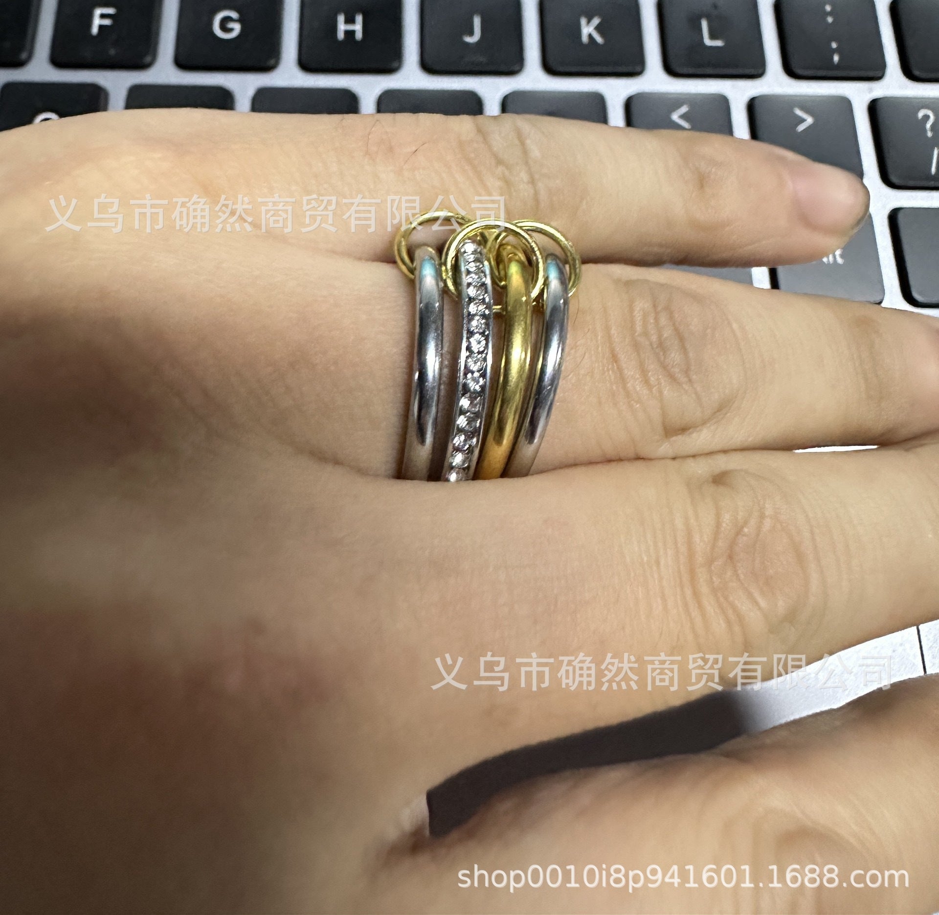LUMNJWL |stainless steel ring interlocking full diamond zircon ring two-color multi-element