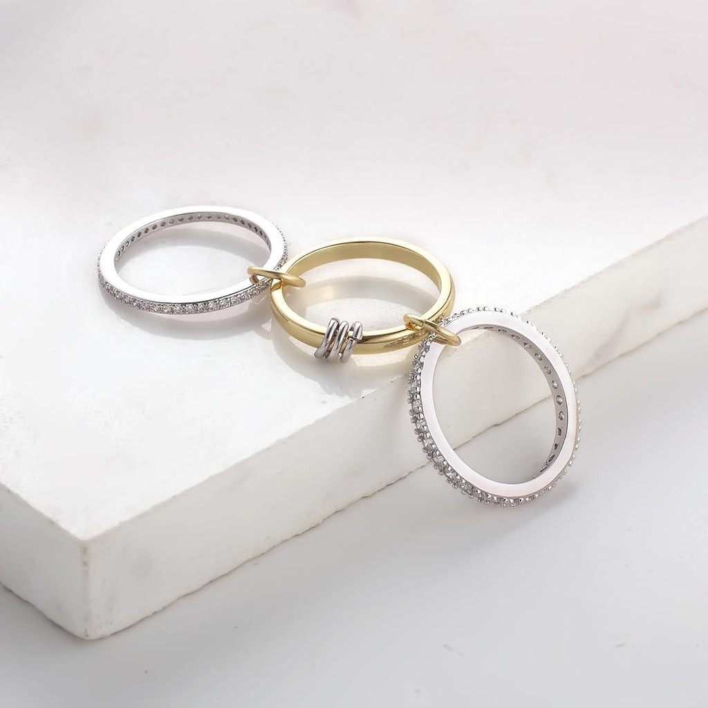 LUMNJWL |stainless steel ring interlocking full diamond zircon ring two-color multi-element