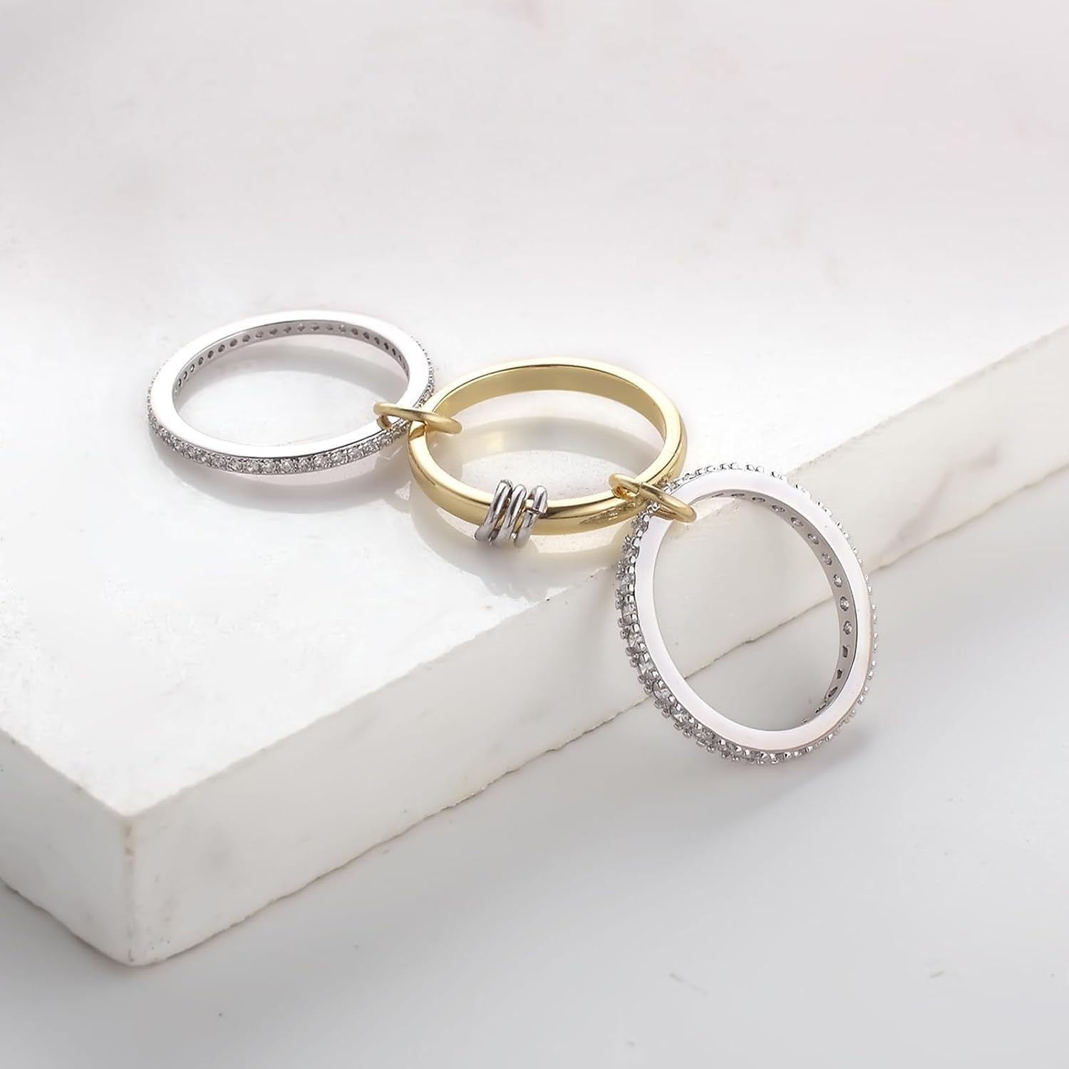 LUMNJWL |stainless steel ring interlocking full diamond zircon ring two-color multi-element