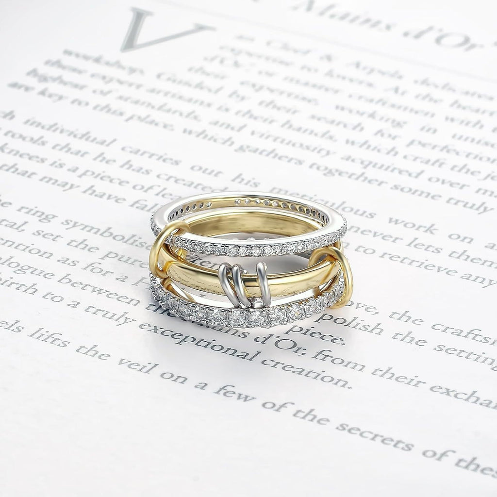 LUMNJWL |stainless steel ring interlocking full diamond zircon ring two-color multi-element