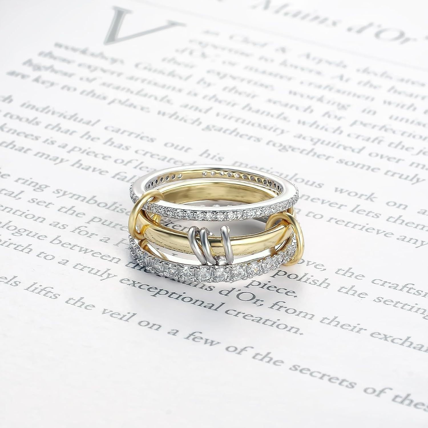 LUMNJWL |stainless steel ring interlocking full diamond zircon ring two-color multi-element