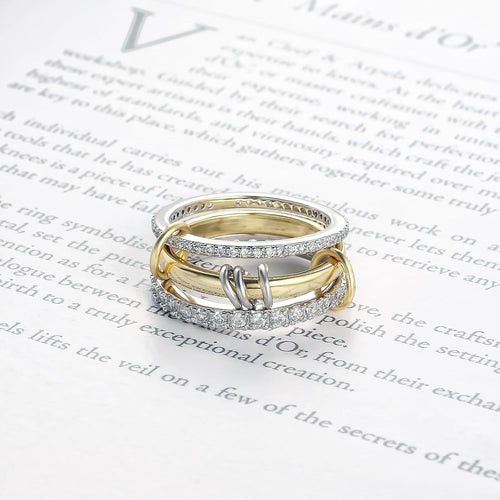 LUMNJWL |stainless steel ring interlocking full diamond zircon ring two-color multi-element