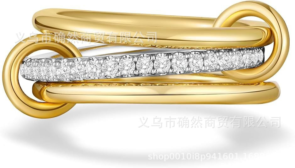 LUMNJWL |stainless steel ring interlocking full diamond zircon ring two-color multi-element