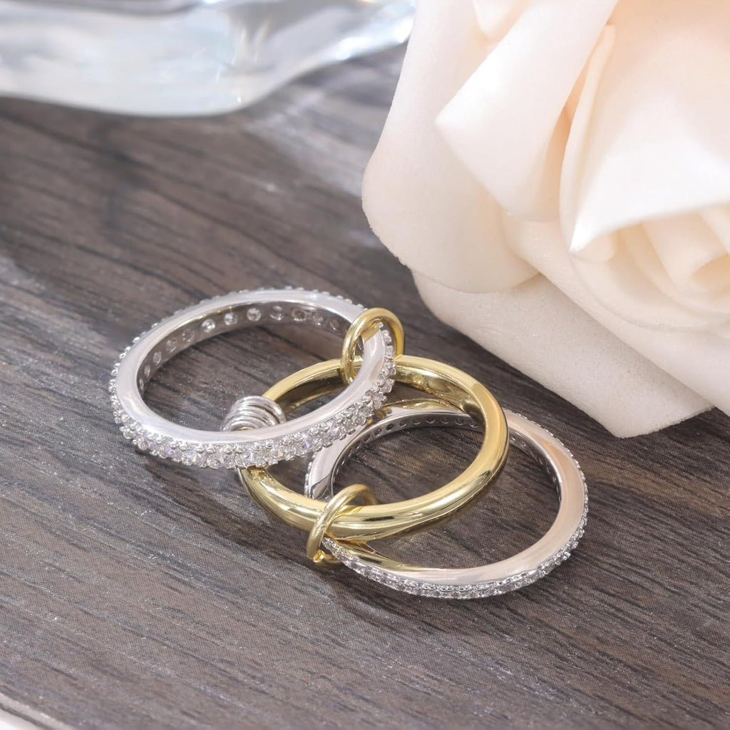 LUMNJWL |stainless steel ring interlocking full diamond zircon ring two-color multi-element