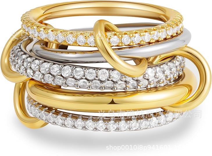 LUMNJWL |stainless steel ring interlocking full diamond zircon ring two-color multi-element