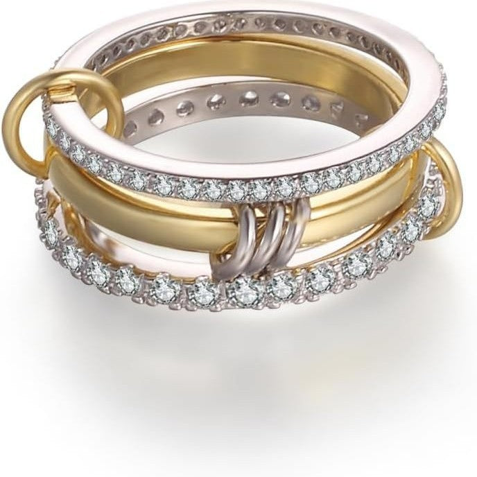 LUMNJWL |stainless steel ring interlocking full diamond zircon ring two-color multi-element
