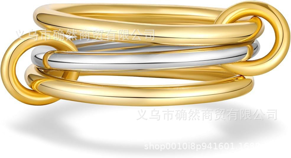 LUMNJWL |stainless steel ring interlocking full diamond zircon ring two-color multi-element